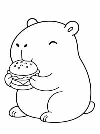 Capybara äter cheeseburgare