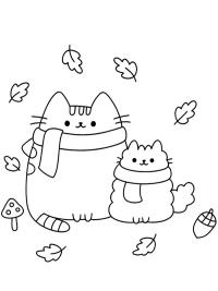 Pusheen och Stormy katten på hösten