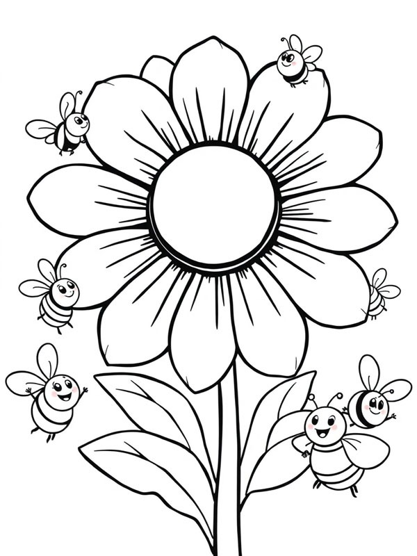 Blomma och bin Målarbild Blomma och bin Målarbild
