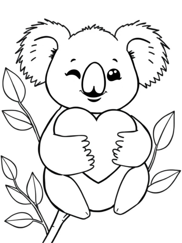 Kawaii koala håller i ett hjärta Målarbild