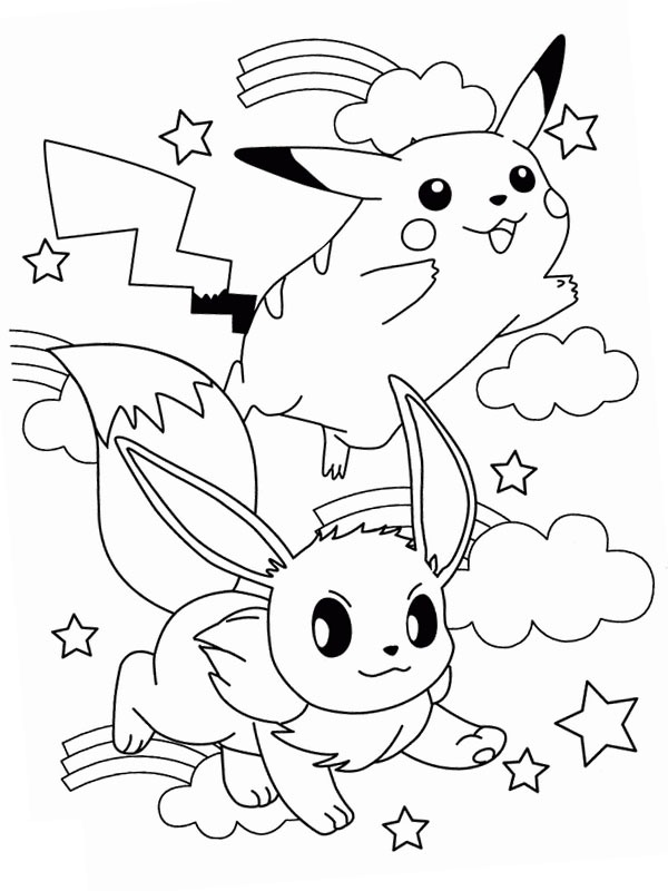 Pikachu och Eevee Målarbild