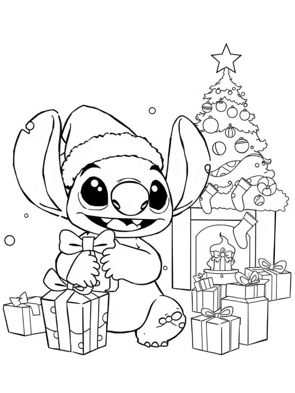 Stitch med julklappar Målarbild